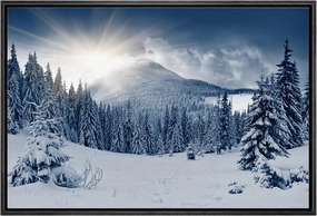 wall26 Canvas Print Wall Art Sunlight Over Winter Mountain Forest Landscape Nature Wilderness Photography Modern Art Rustic Scenic Colorful Multicolor for Living Room, Bedroom, Office - 16"x24" Black