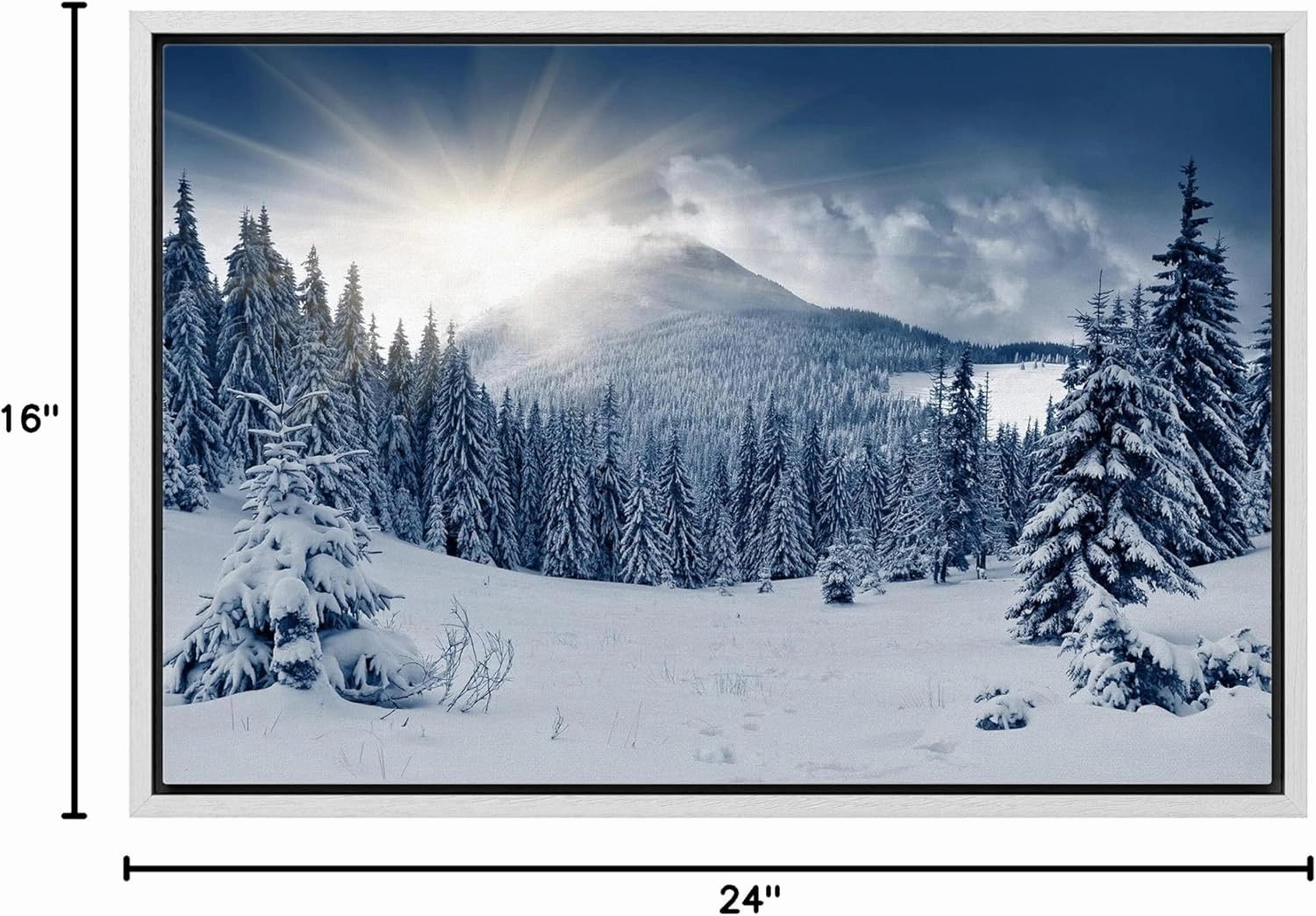 wall26 Canvas Print Wall Art Sunlight Over Winter Mountain Forest Landscape Nature Wilderness Photography Modern Art Rustic Scenic Colorful Multicolor for Living Room, Bedroom, Office - 16"x24" White