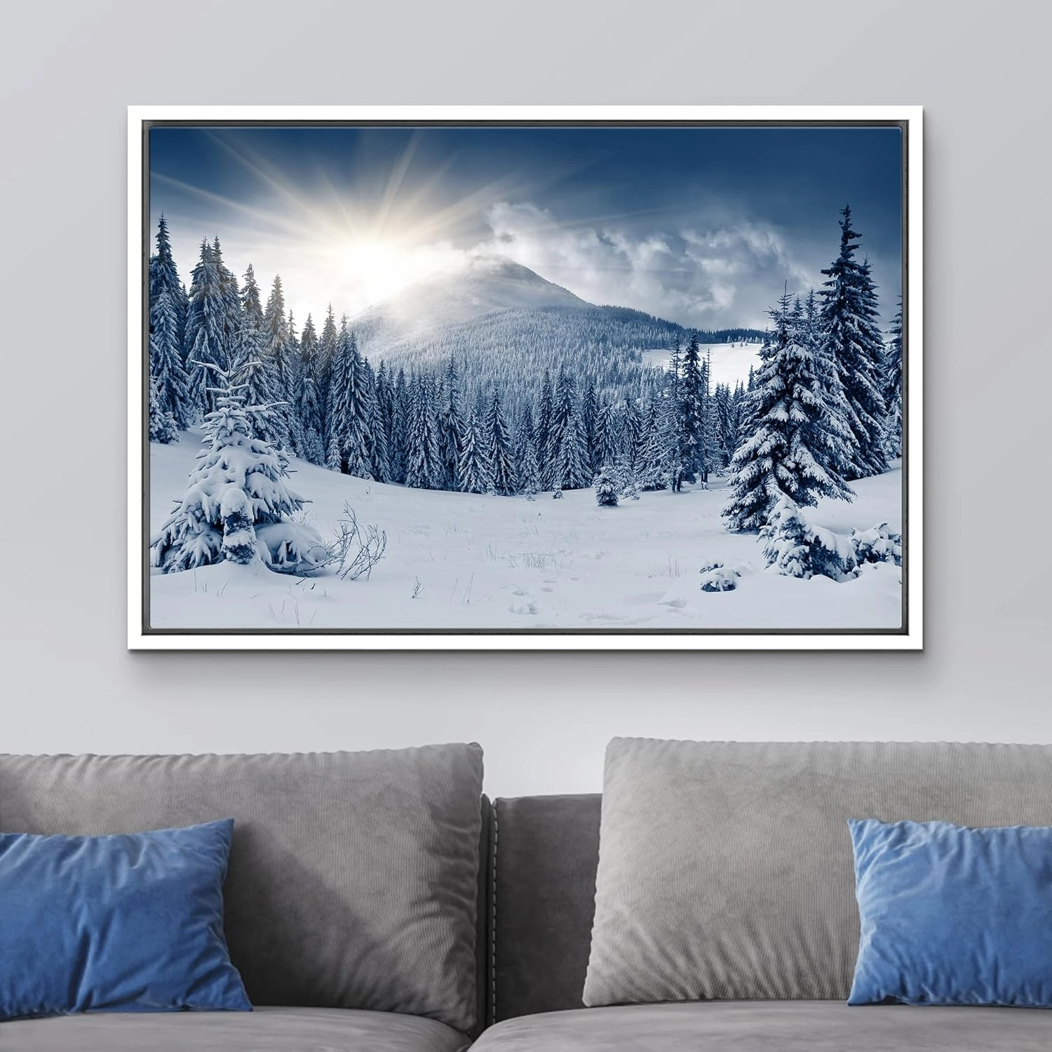 wall26 Canvas Print Wall Art Sunlight Over Winter Mountain Forest Landscape Nature Wilderness Photography Modern Art Rustic Scenic Colorful Multicolor for Living Room, Bedroom, Office - 16"x24" White