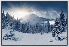 wall26 Canvas Print Wall Art Sunlight Over Winter Mountain Forest Landscape Nature Wilderness Photography Modern Art Rustic Scenic Colorful Multicolor for Living Room, Bedroom, Office - 16"x24" White