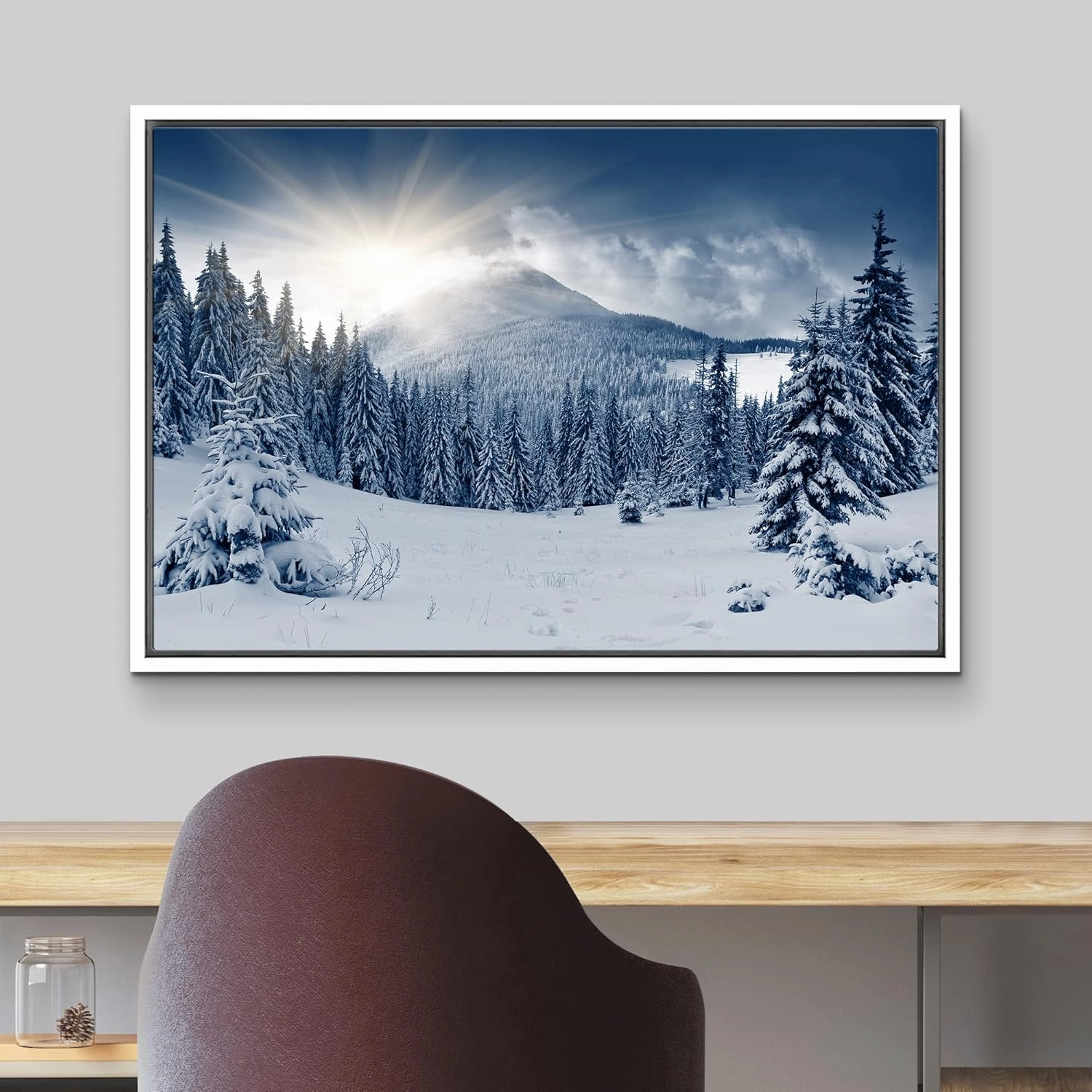 wall26 Canvas Print Wall Art Sunlight Over Winter Mountain Forest Landscape Nature Wilderness Photography Modern Art Rustic Scenic Colorful Multicolor for Living Room, Bedroom, Office - 16"x24" White