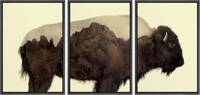 wall26 Framed Canvas Print Wall Art Set Double Exposure Buffalo with Mountains Animals Wilderness Photography Realism Zen Scenic Colorful Multicolor for Living Room, Bedroom, Office - 24"x36"x3 Black