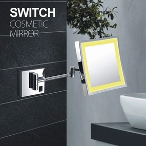 Wall Mounted Makeup Mirror 3X Magnification Single Side Square Vanity Mirror Extendable Built-in Lithium Battery(#1,Hidden Wiring)