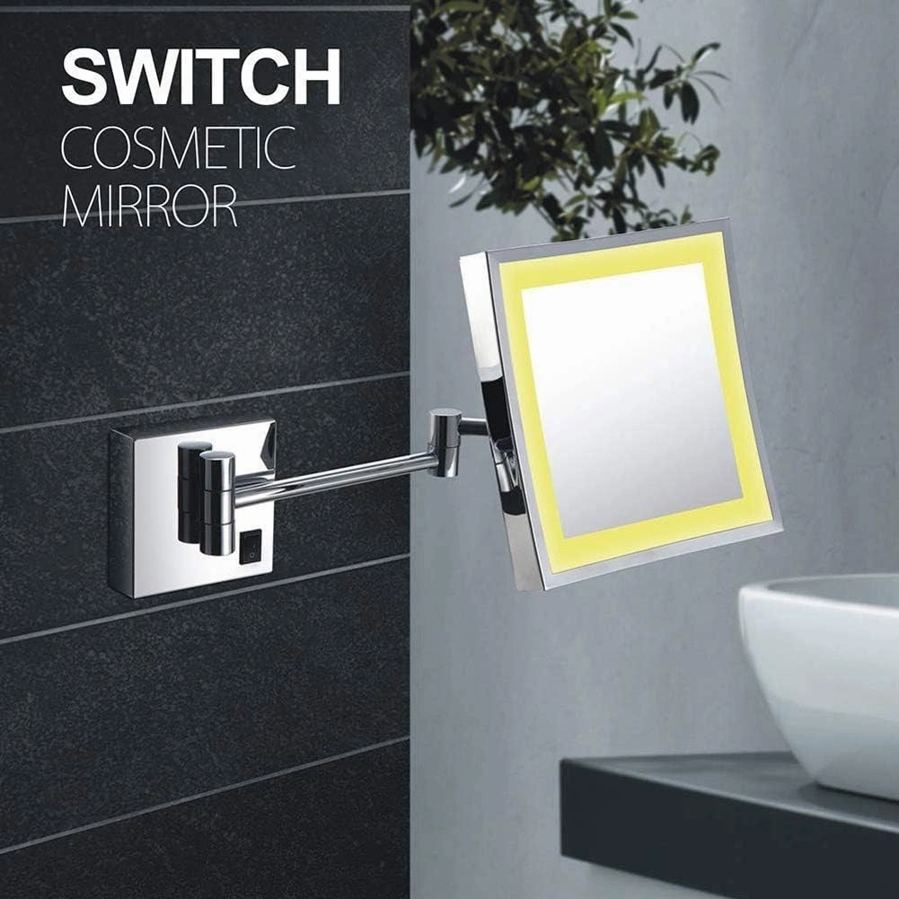 Wall Mounted Makeup Mirror 3X Magnification Single Side Square Vanity Mirror Extendable Built-in Lithium Battery(#1,Hidden Wiring)