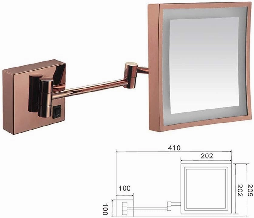 Wall Mounted Makeup Mirror 3X Magnification Single Side Square Vanity Mirror Extendable Built-in Lithium Battery (Color : #3)