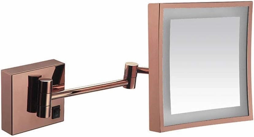Wall Mounted Makeup Mirror 3X Magnification Single Side Square Vanity Mirror Extendable Built-in Lithium Battery (Color : #3)