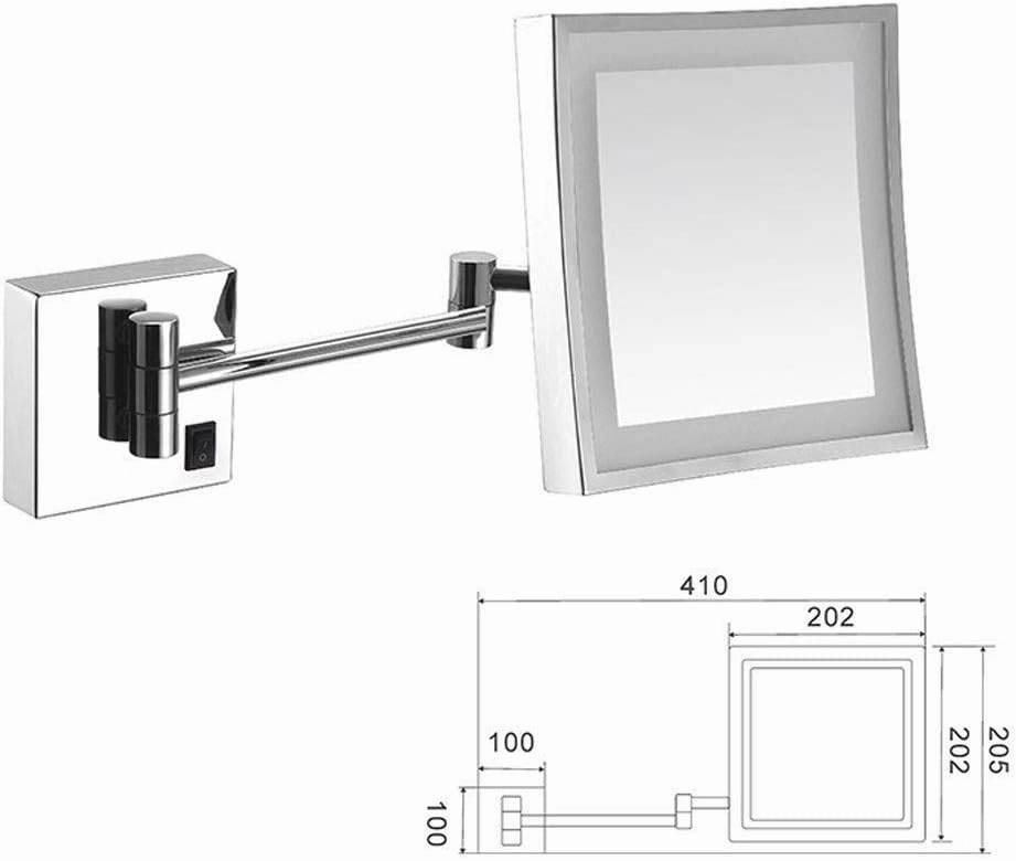 Wall Mounted Makeup Mirror 3X Magnification Single Side Square Vanity Mirror Extendable Built-in Lithium Battery (Color : #6)