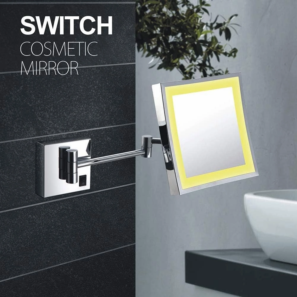Wall Mounted Makeup Mirror 3X Magnification Single Side Square Vanity Mirror Extendable Built-in Lithium Battery (Color : #6)