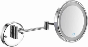 Wall Mounted Makeup Mirror with LED Lights, Magnifying Wall Bathroom Mirror, Touch Screen, 360 Degree Swivel, Extendable Arm, Round, for Bathroom (Color : Nickel, Size : 7X)