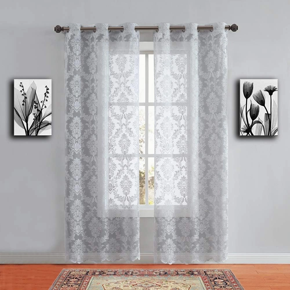 Warm Home Designs Pair of Extra Long Length 38" x 108" Silver (Light Grey) Color Knitted Lace Curtains with 6 Grommets per Panel. Total Width 76". Chic Design at Affordable Price. LI Silver 108"