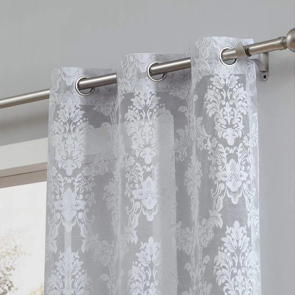 Warm Home Designs Pair of Extra Long Length 38" x 108" Silver (Light Grey) Color Knitted Lace Curtains with 6 Grommets per Panel. Total Width 76". Chic Design at Affordable Price. LI Silver 108"
