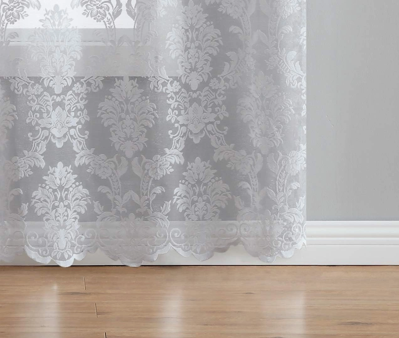 Warm Home Designs Pair of Extra Long Length 38" x 108" Silver (Light Grey) Color Knitted Lace Curtains with 6 Grommets per Panel. Total Width 76". Chic Design at Affordable Price. LI Silver 108"
