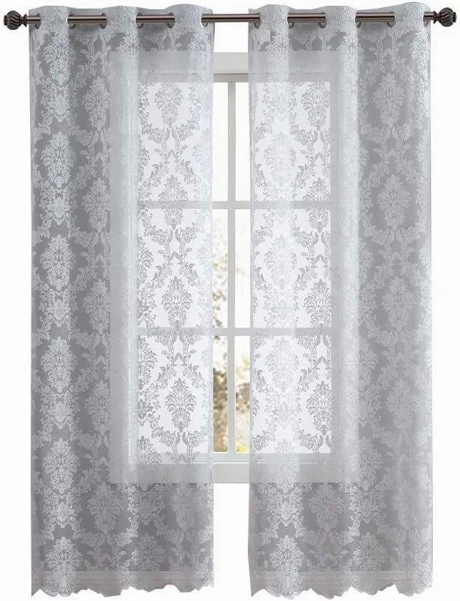 Warm Home Designs Pair of Extra Long Length 38" x 108" Silver (Light Grey) Color Knitted Lace Curtains with 6 Grommets per Panel. Total Width 76". Chic Design at Affordable Price. LI Silver 108"