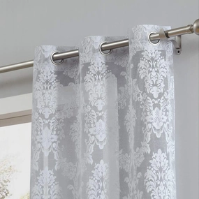 Warm Home Designs Pair of Extra Long Length 38" x 108" Silver (Light Grey) Color Knitted Lace Curtains with 6 Grommets per Panel. Total Width 76". Chic Design at Affordable Price. LI Silver 108"