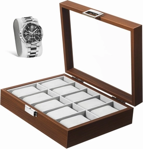 Watch Case Organizer for Men Slot Walnut Display Box with Lining Elegant Watch Storage for Collectors and -giving