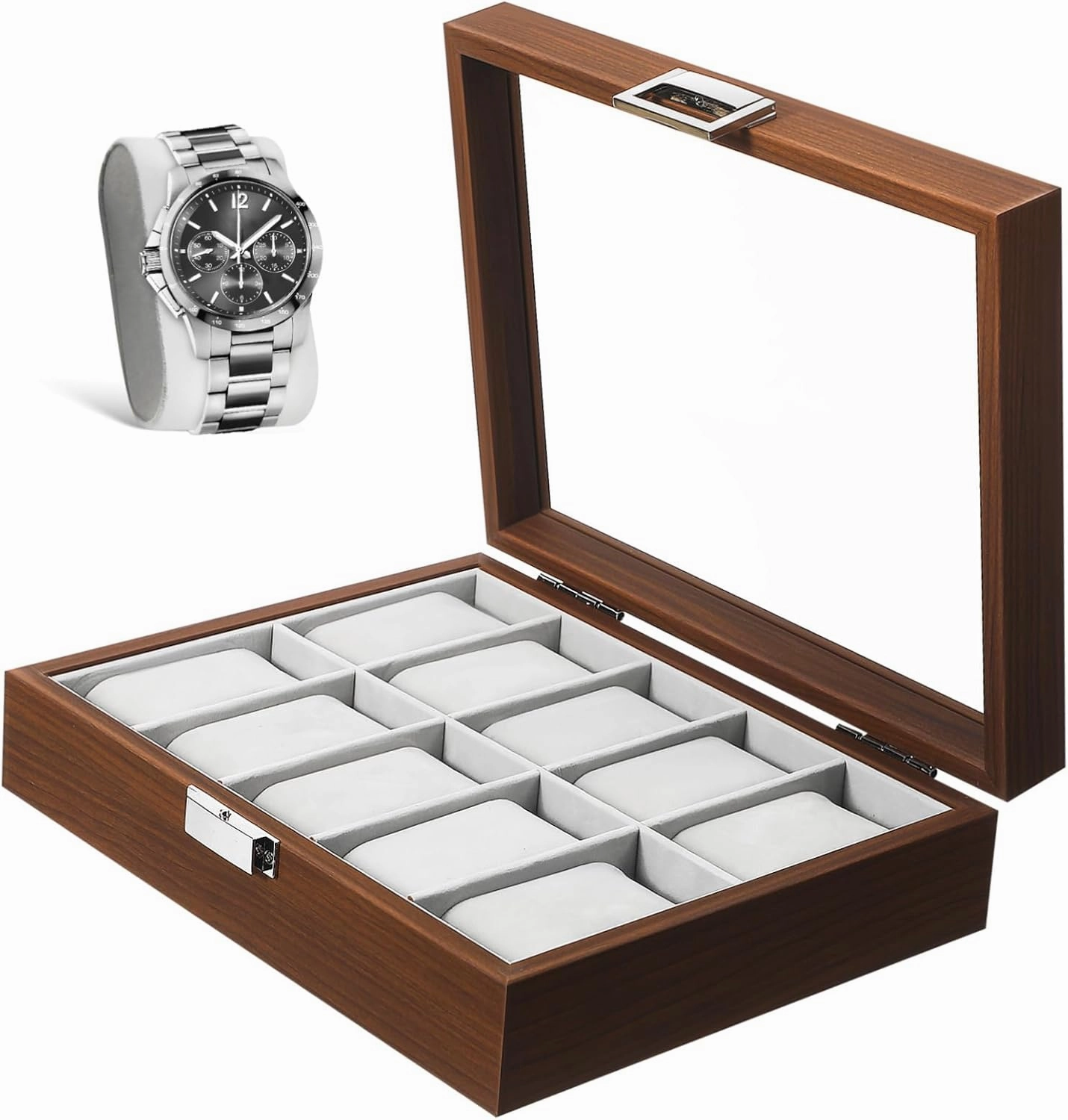 Watch Case Organizer for Men Slot Walnut Display Box with Lining Elegant Watch Storage for Collectors and -giving