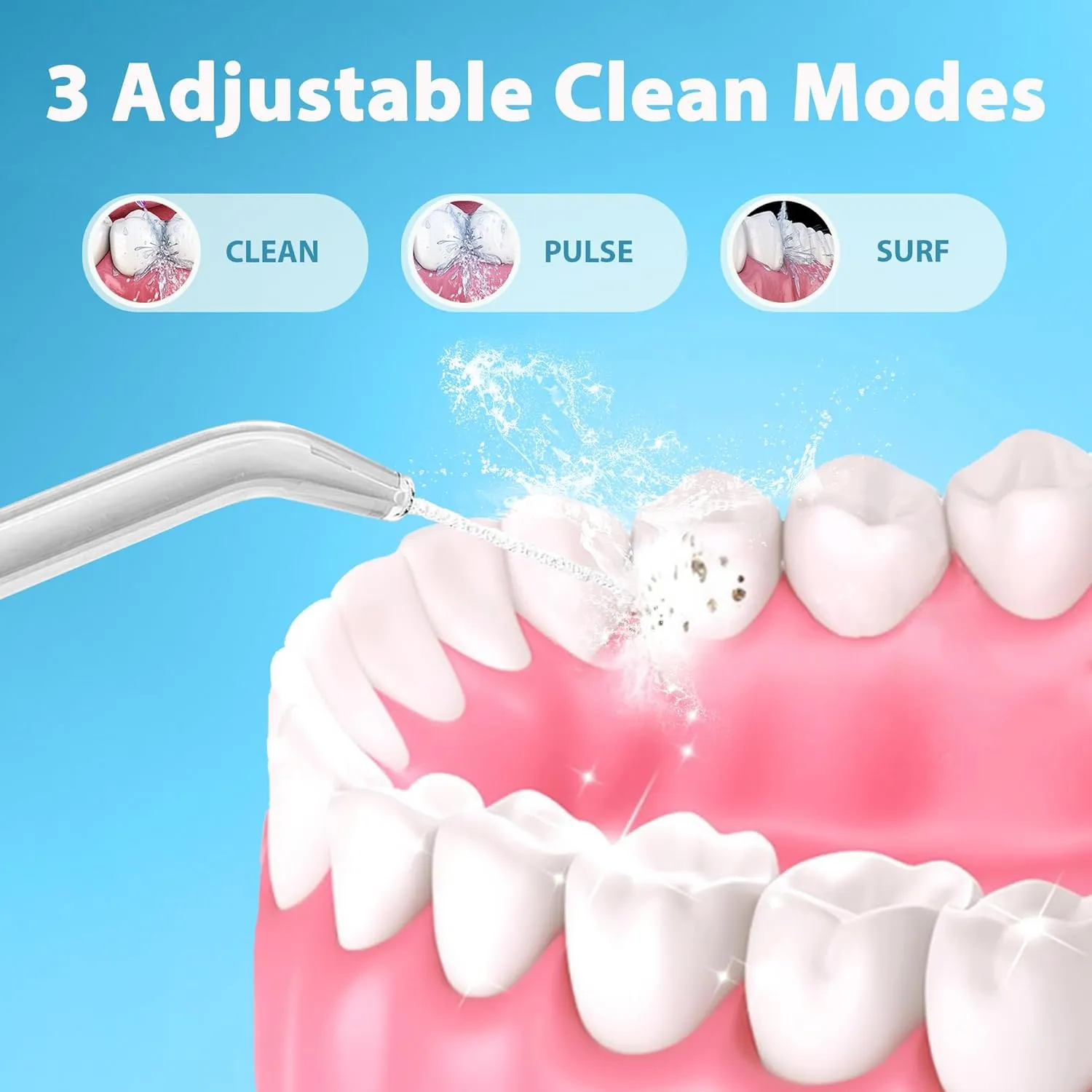 Water Flosser Pick for Teeth Cleaning 300ML Dental Oral Irrigator 3 Modes 5 Tips Rechargeable Travel Pik Waterproof Dental Picks Electric Flossing for Home (White)