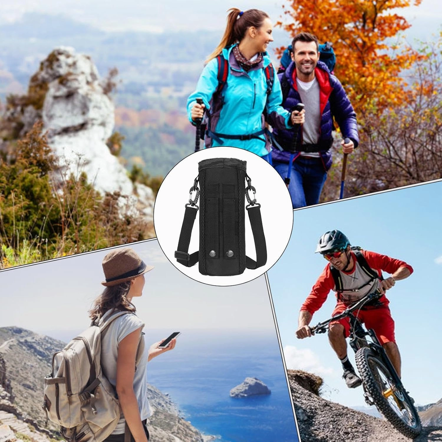 Water Bottle Carrier, Drawstring Sling Bag, Adjustable Shoulder Strap, 9.84x4.13x4.13 Inches, Portable Hydration Holder, for Running, Hiking, Outdoor Activities