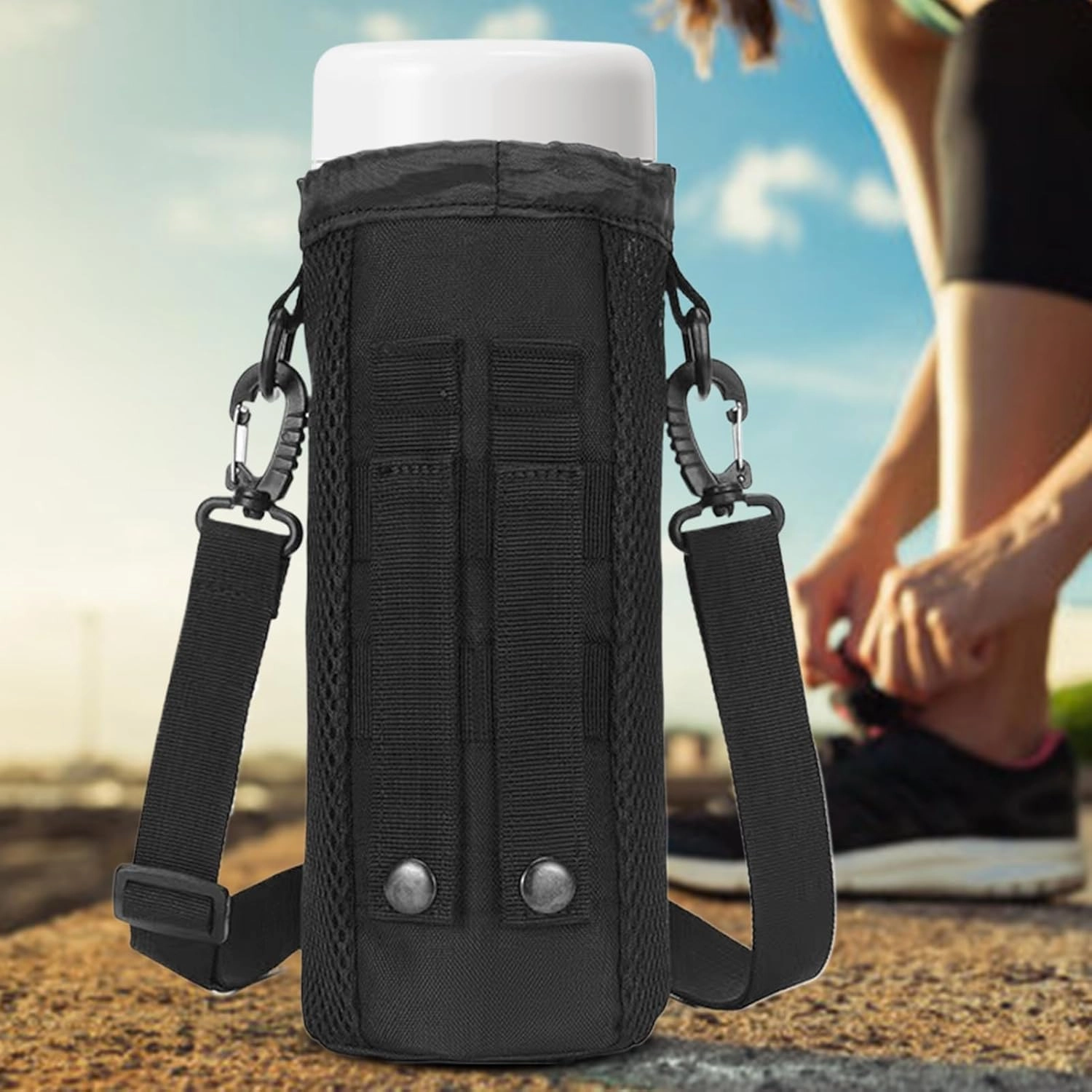 Water Bottle Carrier, Drawstring Sling Bag, Adjustable Shoulder Strap, 9.84x4.13x4.13 Inches, Portable Hydration Holder, for Running, Hiking, Outdoor Activities