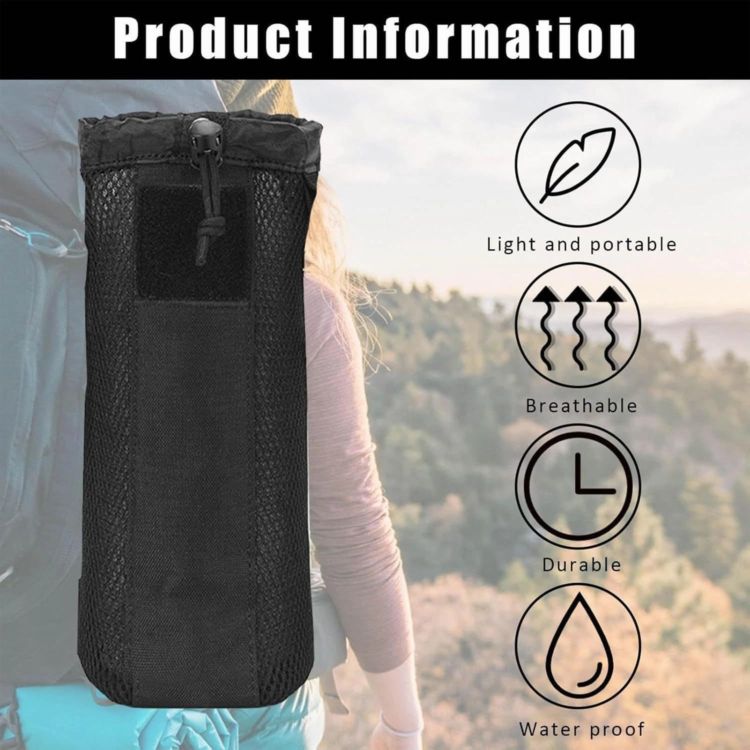 Water Bottle Carrier, Drawstring Sling Bag, Adjustable Shoulder Strap, 9.84x4.13x4.13 Inches, Portable Hydration Holder, for Running, Hiking, Outdoor Activities