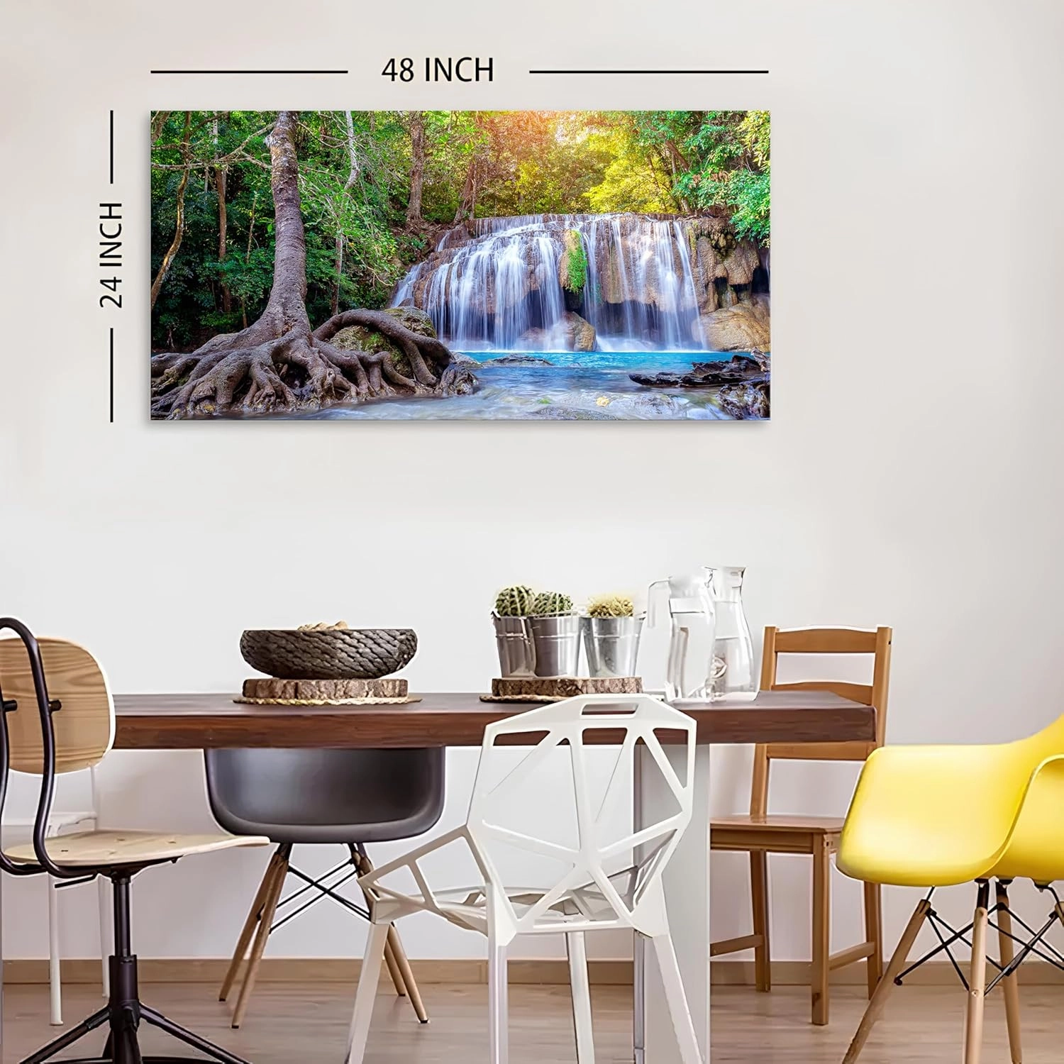 Waterfall Canvas Wall Art Nature Sunset Forest Landscape Picture Living Room Decor Tropical Tree River Scenery Painting Prints Photography Mountain Artwork for Home Bedroom Office Decorations 24x48”