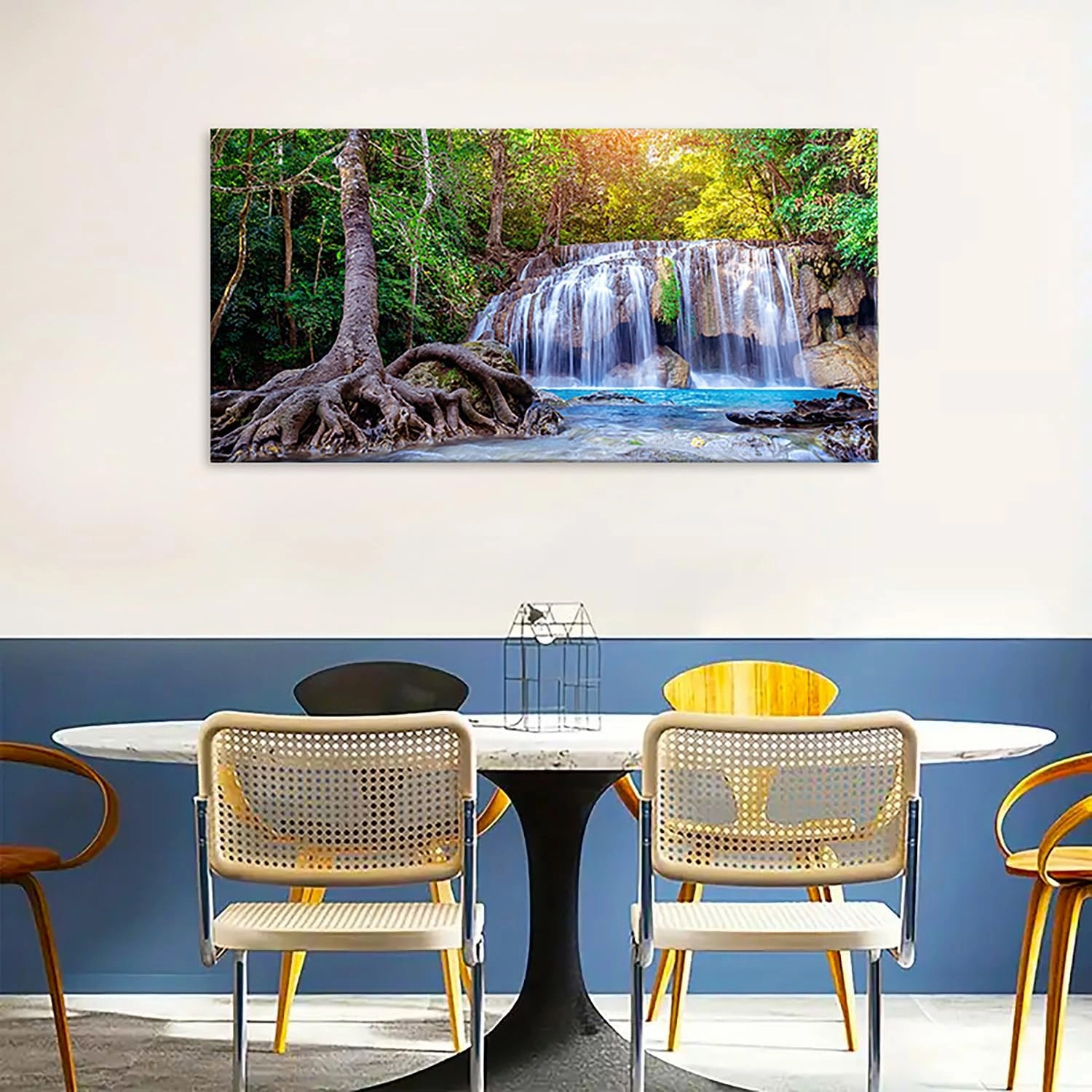 Waterfall Canvas Wall Art Nature Sunset Forest Landscape Picture Living Room Decor Tropical Tree River Scenery Painting Prints Photography Mountain Artwork for Home Bedroom Office Decorations 24x48”