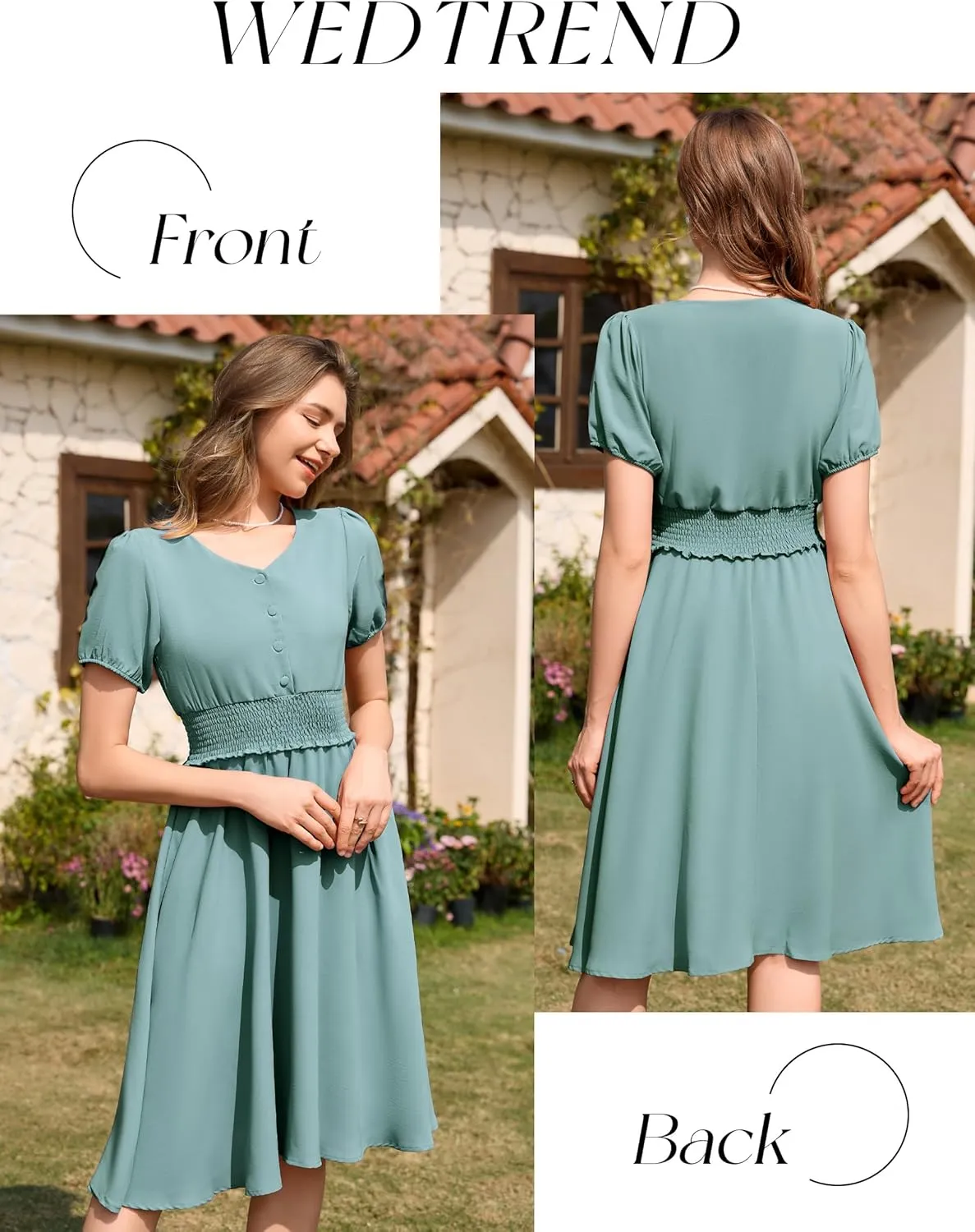 Wedtrend Vintage Dress for Women 1950s Dress Smocked Cocktail Dresses Church Retro Dresses with Pockets