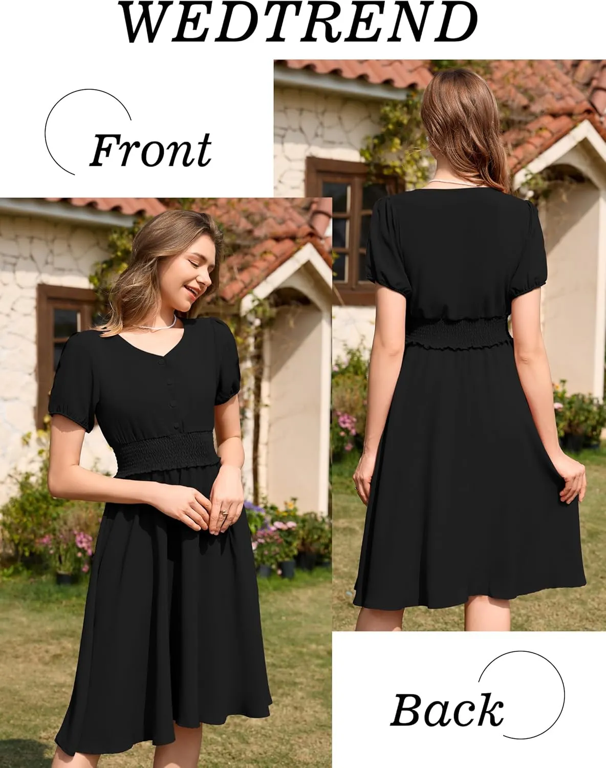 Wedtrend Vintage Dress for Women 1950s Dress Smocked Cocktail Dresses Church Retro Dresses with Pockets