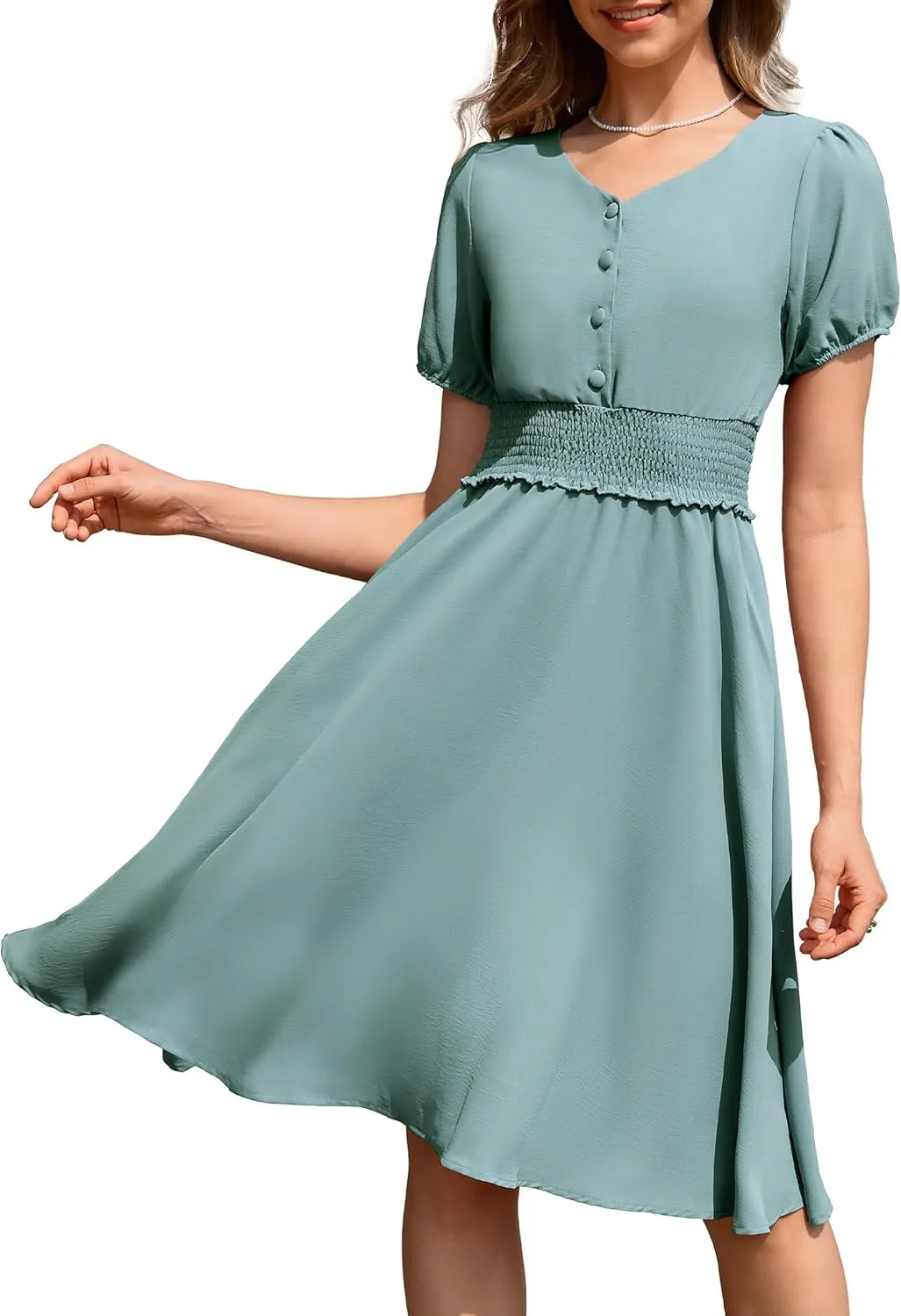 Wedtrend Vintage Dress for Women 1950s Dress Smocked Cocktail Dresses Church Retro Dresses with Pockets