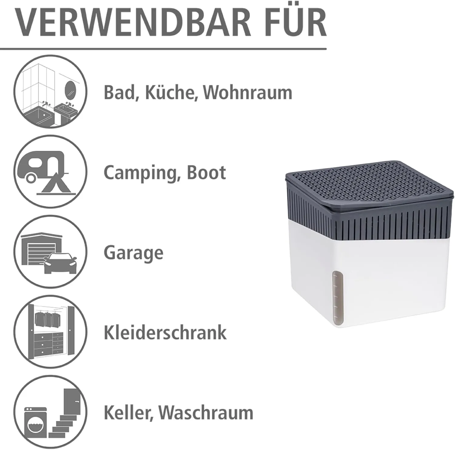 WENKO Portable Dehumidifier Cube Design, Compact and Rechargeable Dehumidifier for Bathroom, Closet, Bedroom, Garage, Covers up to 1400 Cubic Feet, 1.1lbs, White, 5.1 x 5.1 x 5.1 in