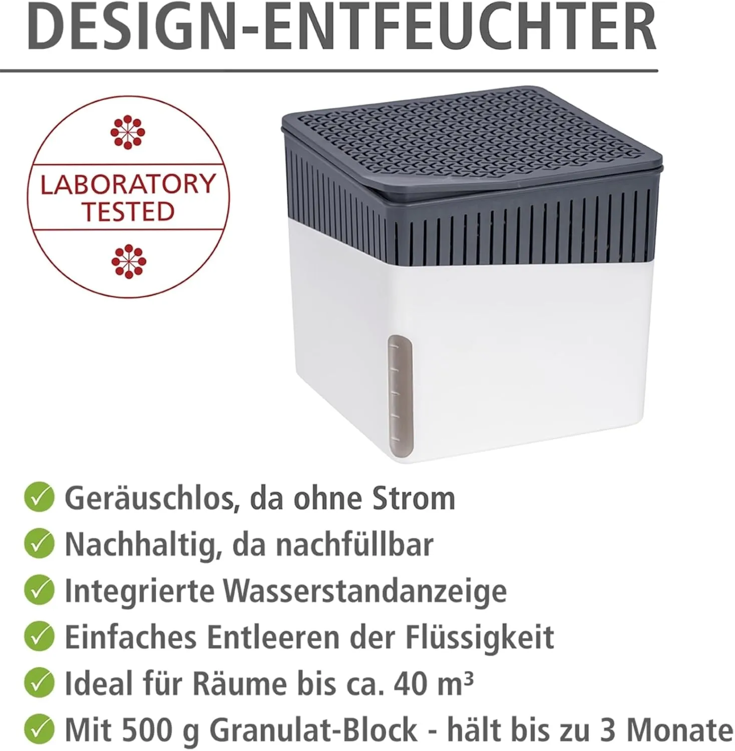 WENKO Portable Dehumidifier Cube Design, Compact and Rechargeable Dehumidifier for Bathroom, Closet, Bedroom, Garage, Covers up to 1400 Cubic Feet, 1.1lbs, White, 5.1 x 5.1 x 5.1 in