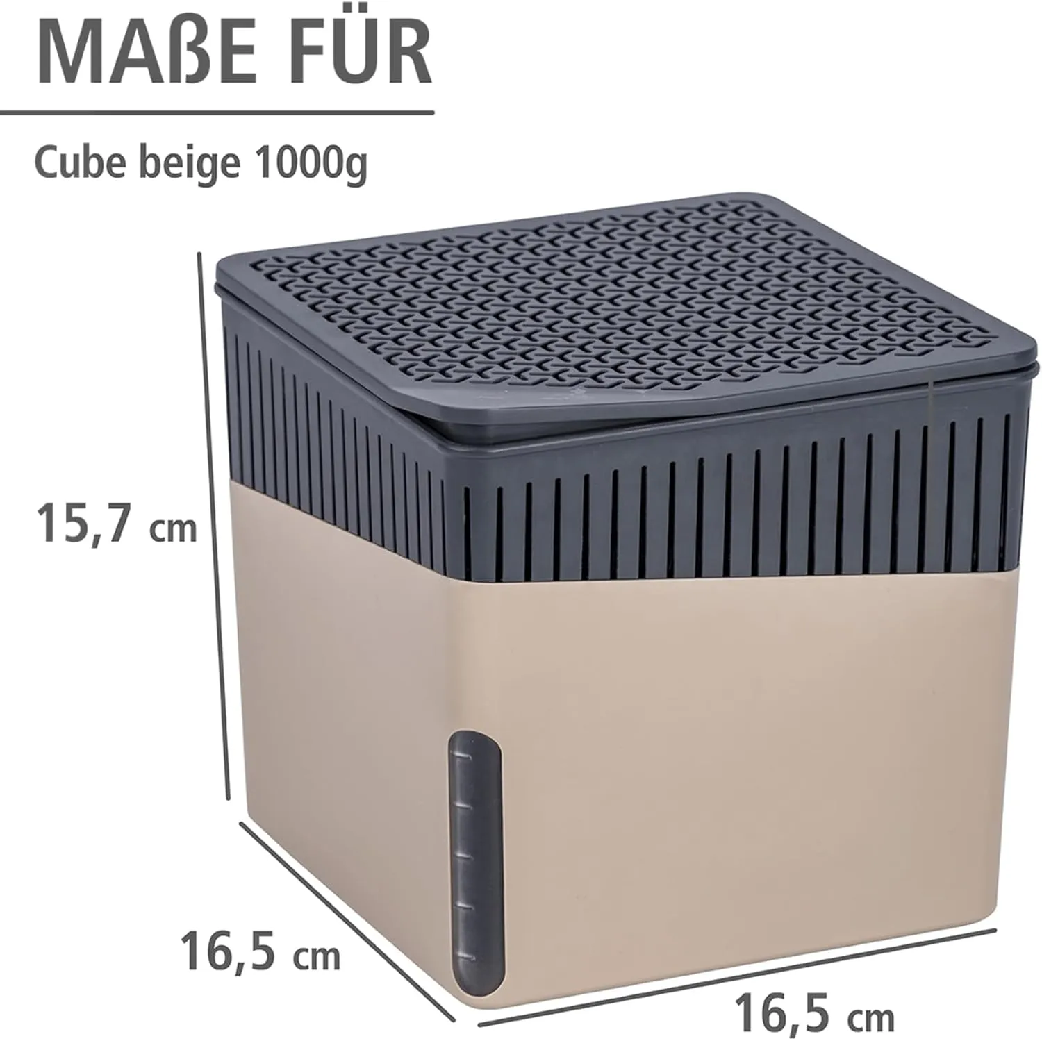 WENKO Portable Dehumidifier Cube Design, Compact and Rechargeable Dehumidifier for Bathroom, Closet, Bedroom, Garage, Covers up to 2800 Cubic Feet, 2.2lbs, Beige, 6.18 x 6.5 x 6.5