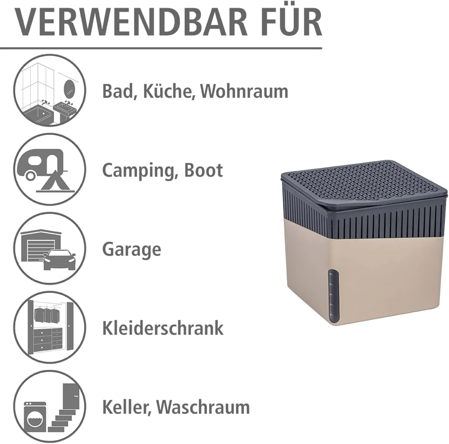 WENKO Portable Dehumidifier Cube Design, Compact and Rechargeable Dehumidifier for Bathroom, Closet, Bedroom, Garage, Covers up to 2800 Cubic Feet, 2.2lbs, Beige, 6.18 x 6.5 x 6.5