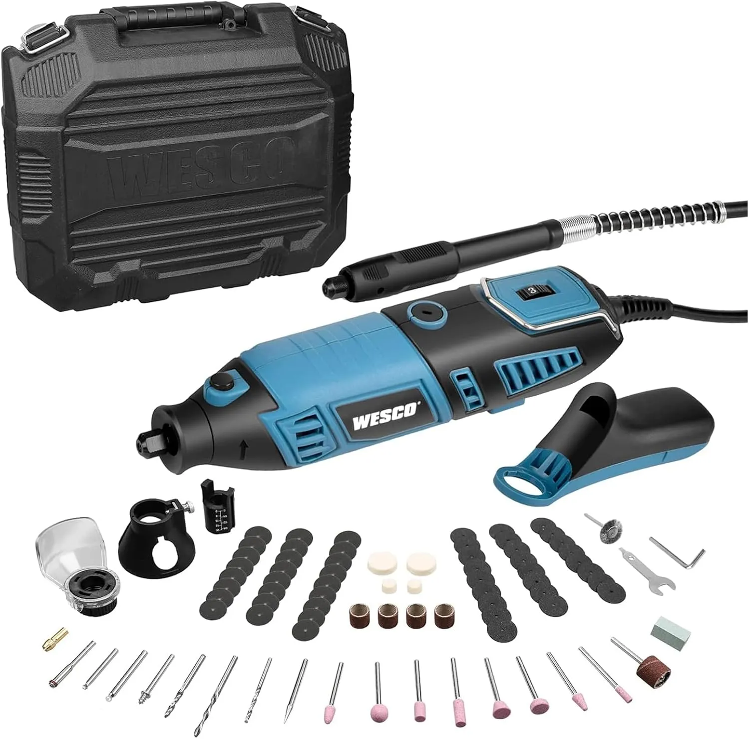 WESCO Rotary Tool Kit, 7 Variable Speeds 8000-35000RPM,Flexible Shaft, 82 Accessories, Rotary Multi-Tool for Cutting, Carving, Engraving, Polishing, and Detail Sanding DIY Project