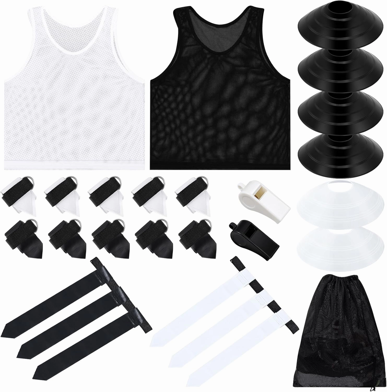 Wettarn 12 Player Football Flags and Belts Set Flag Football Set with Mesh Jersey Team Pinnies Cone Whistle Bag