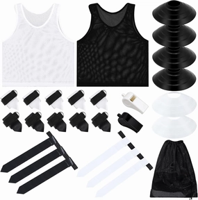Wettarn 12 Player Football Flags and Belts Set Flag Football Set with Mesh Jersey Team Pinnies Cone Whistle Bag