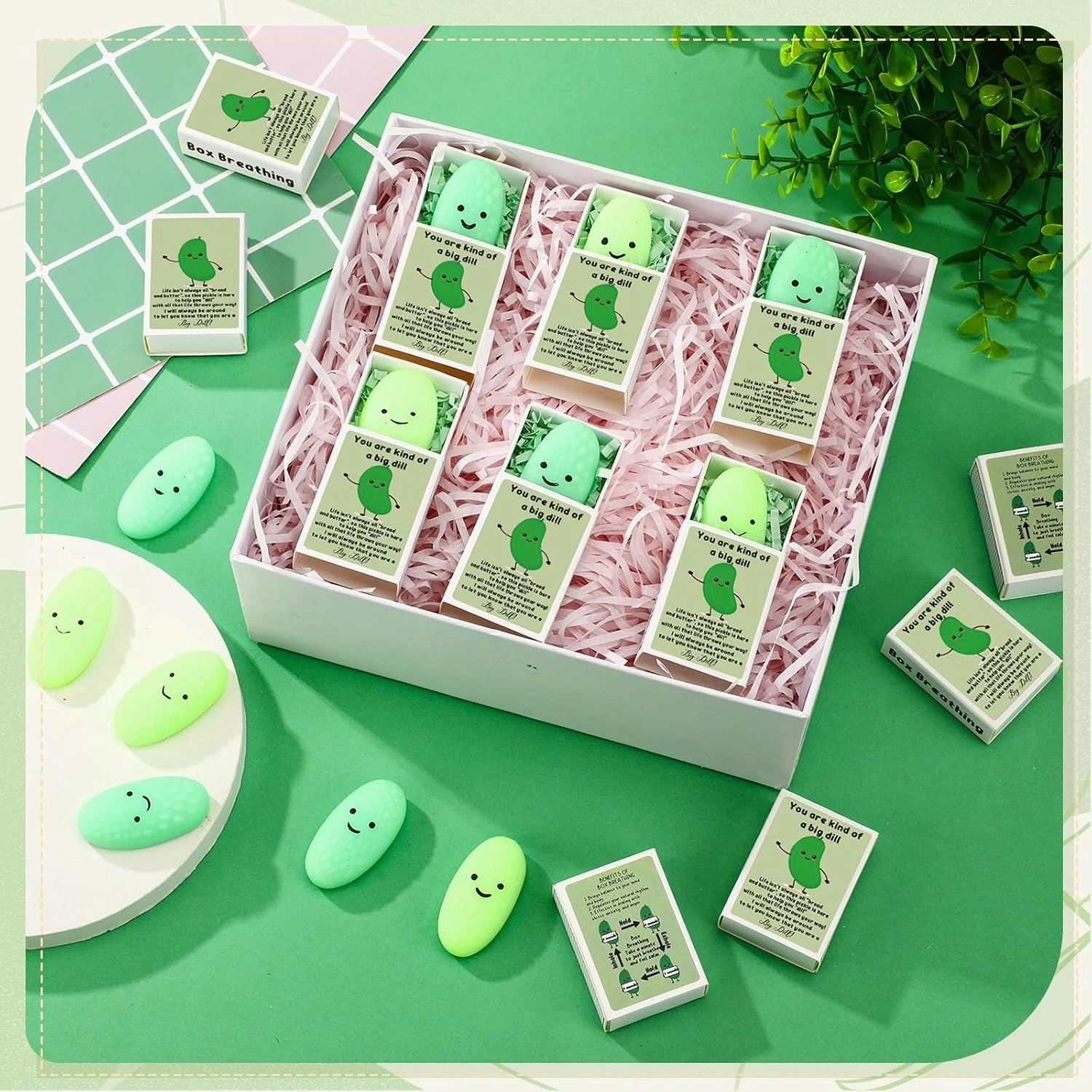 Wettarn 36 Sets Appreciation Pickle Gifts Cute Stress Balls with Support Gift Boxes Inspirational Party Favors for Employee Coworker Friends Office Positive Relief Toys