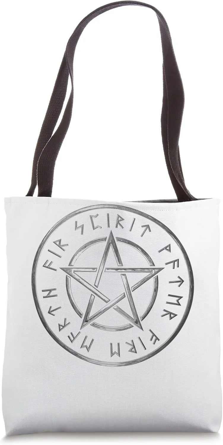 Wiccan Pentagram Runes Nordic Mythology Occult Five Elements Tote Bag