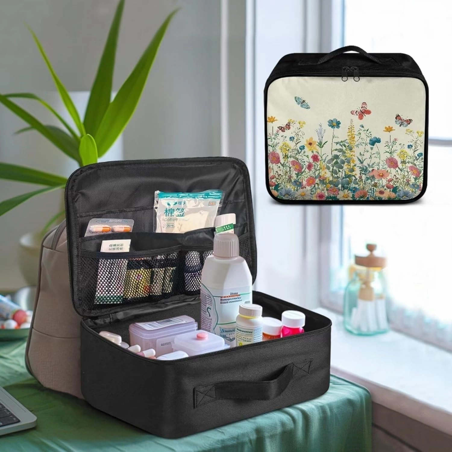 Wildflower First Aid Bag Empty First Aid Pouch Cute Travel Rescue Pouch First Responder Storage Medicine Emergency Bag for Car Home Office Kitchen Sport Outdoors