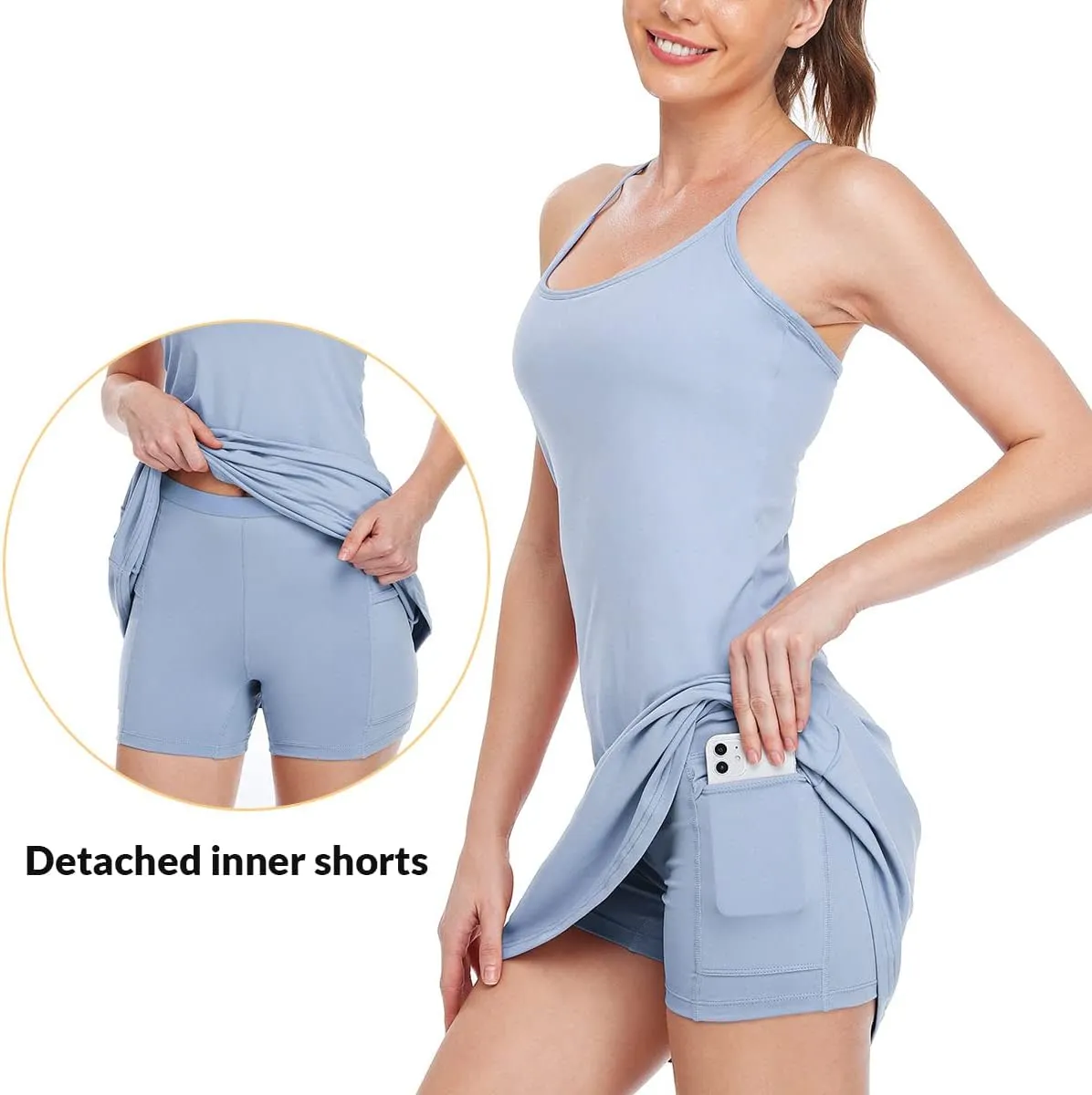 Willit Women's Exercise Dress Tennis Golf Workout Dress with Built-in Bra Yoga Athletic Dress with Pockets
