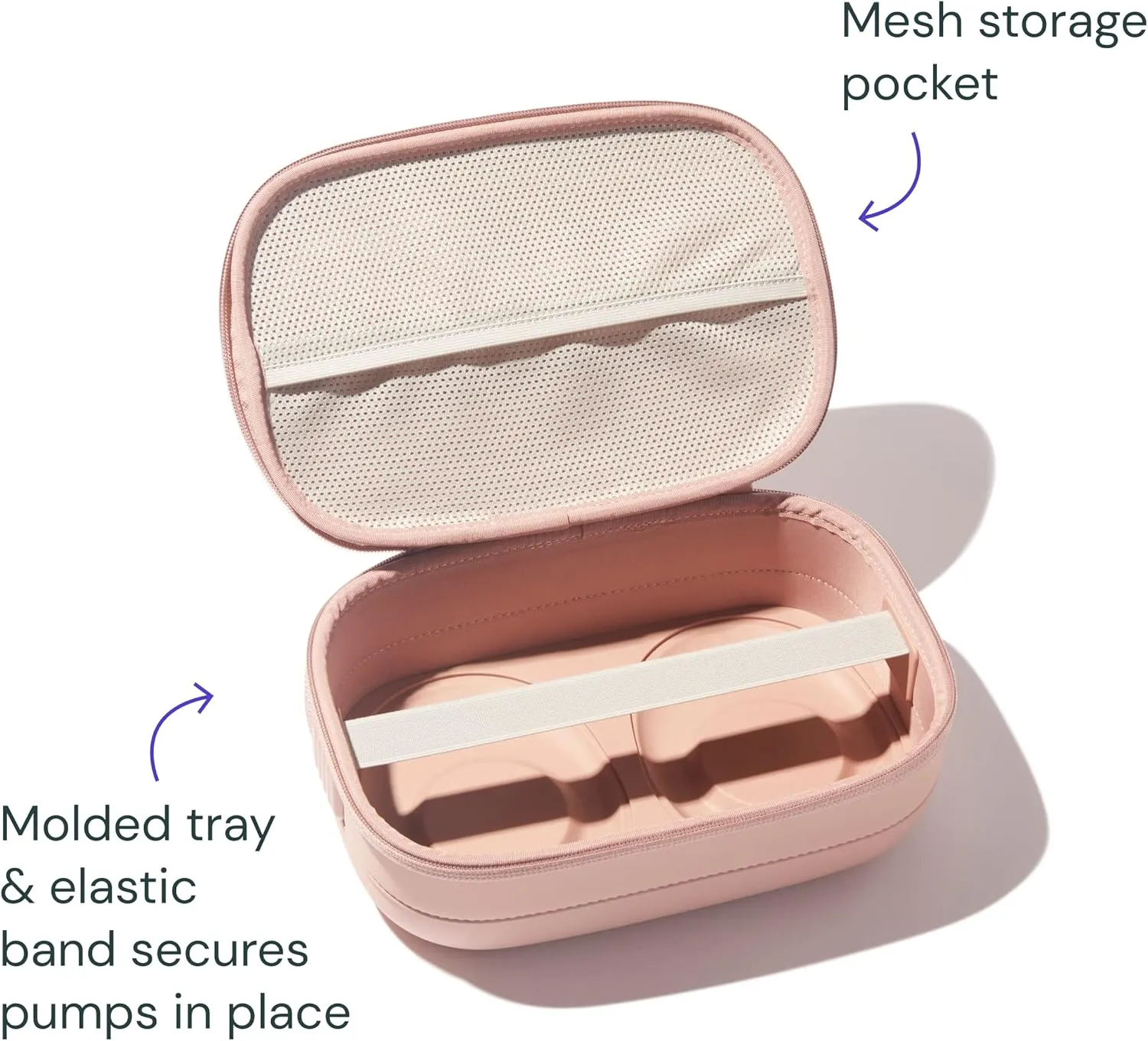 Willow Breast Pump Carrying Case, Dusty Pink, Use with Hands Free Wearable Breast Pumps, Ultra Durable Hard Shell Breast Pump Case with Removable Tray, Compact and Discreet