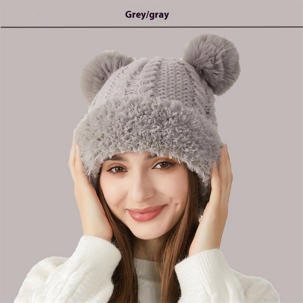 Winter Cute Fur Ball Knitted Hat Children Outdoor