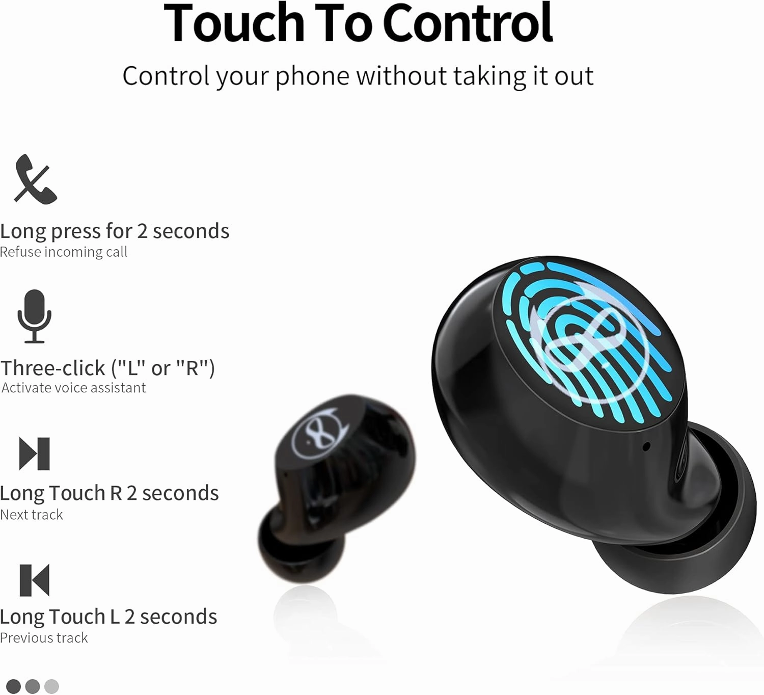 Wireless Earbuds Cool Bluetooth Headphones 5.0 Built in Mic 36H Playtime Noise Reduction IPX5 Waterproof Kids Earphones HiFi 3D Stereo USB-C Single/Twin Mode Headphones for Gaming Sport Workout