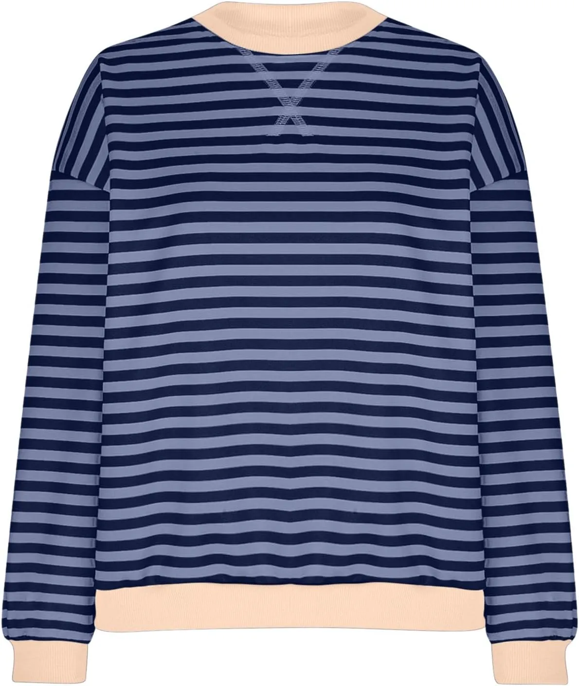 Women Fall Sweatshirts Fashion Striped Print Pullover Long Sleeve Lightweight Loose Casual Sweatshirt