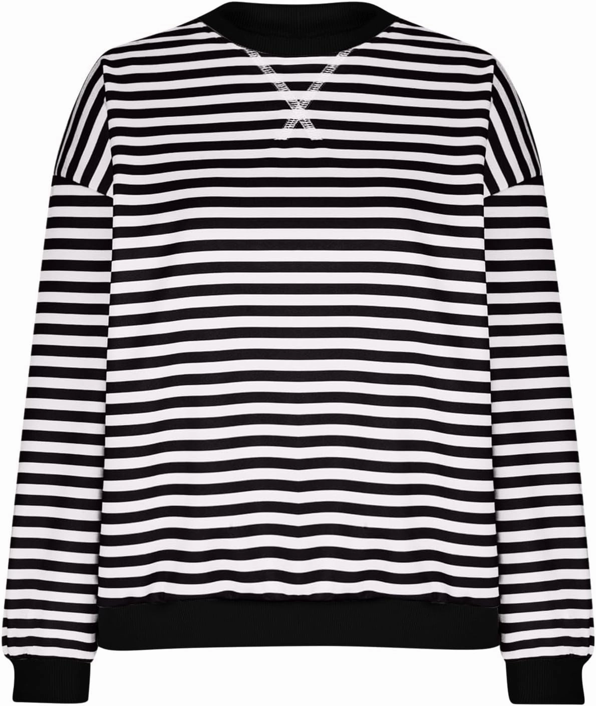 Women Fall Sweatshirts Fashion Striped Print Pullover Long Sleeve Lightweight Loose Casual Sweatshirt