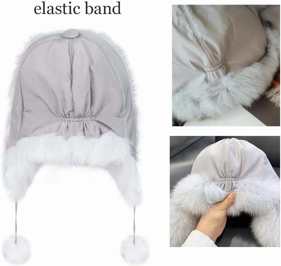 Women Fashion Trapper Hat Girl Winter Skiing Hat Ear-Flap Faux Fur Warm Aviator Hat Windproof Russia Hooded with Furry Ball