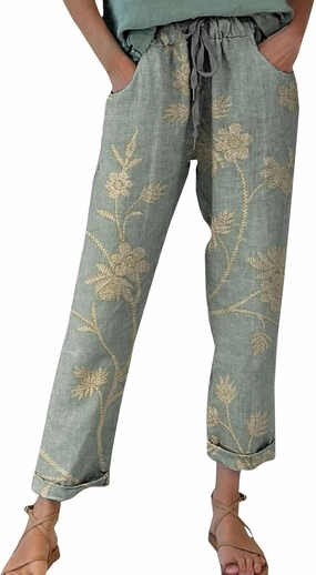 Women Linen Straight Leg Pant High Waist Drawstring Waistband Roll-up Leg Trouser Street Hip Hop Palazzo Casual Pants