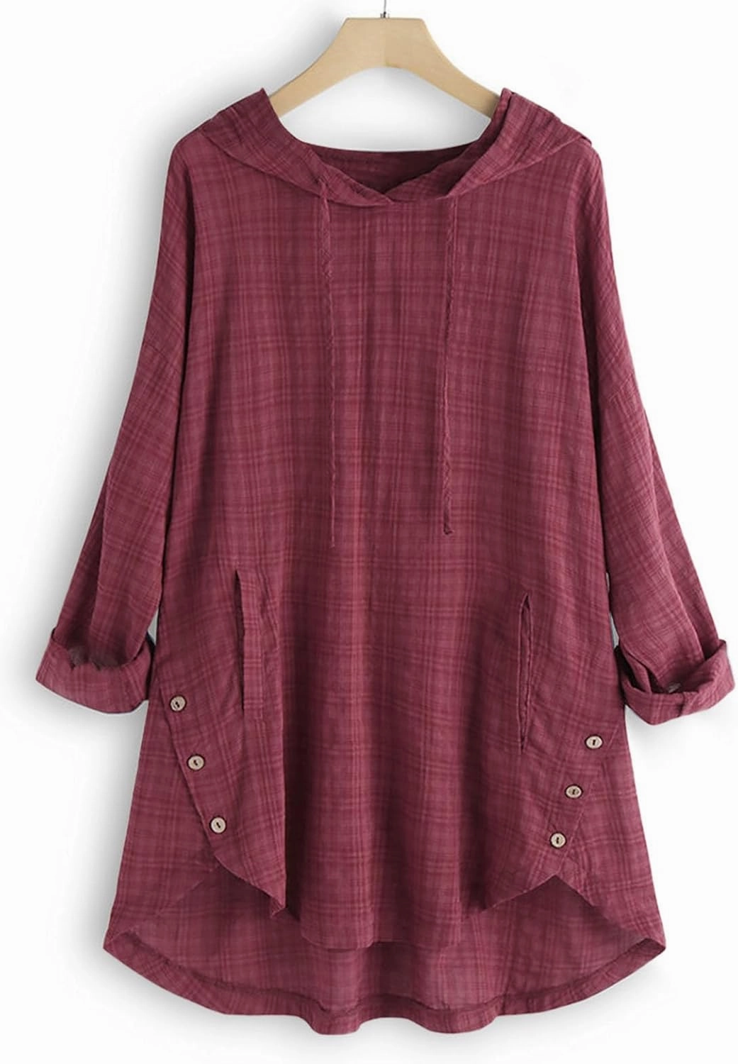 Women Plus Size Hooded Dress Tops Cotton Linen Long Sleeve Shirts Blouse Fall Fashion Flowy Tunic Hide Belly Shirts