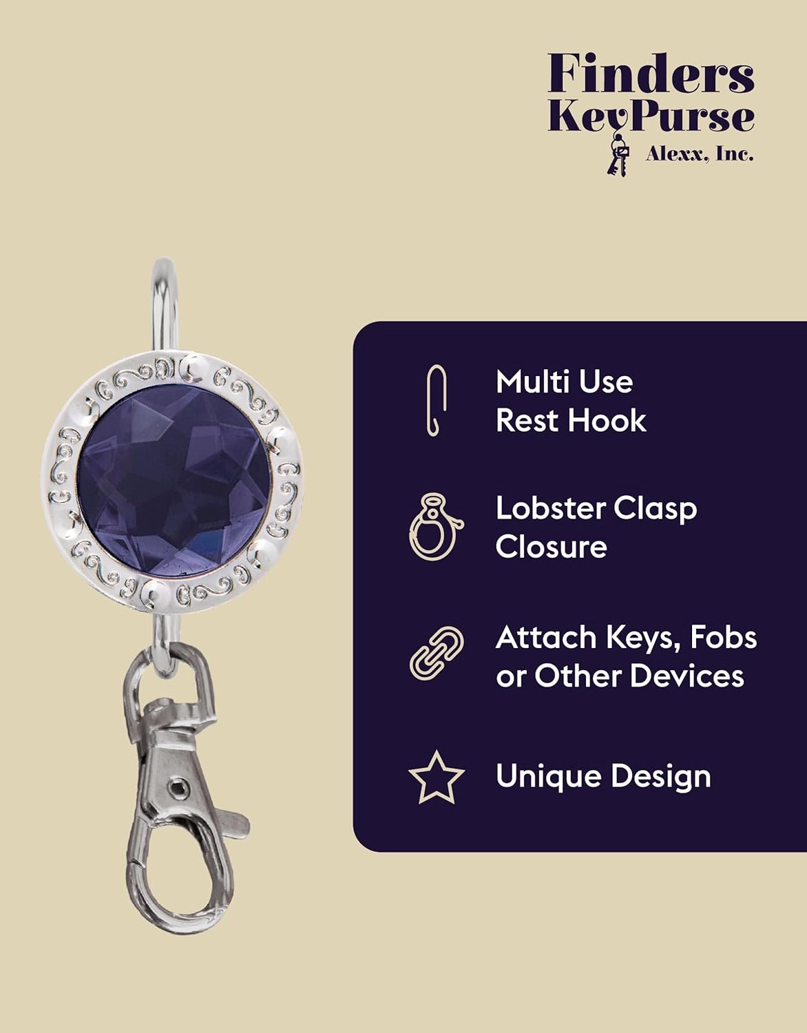 Women’s Bag Charm Key Finder, Car Keychain Hook, Cute Purse Organizer & Tote Bag Accessories, Gifts for Mom - Gems
