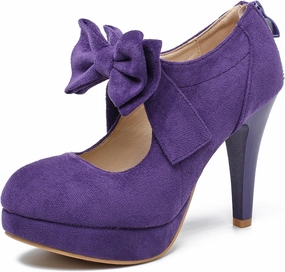 Women's Bow Heels Mary Jane High Heel Closed Toe Platform Vintage Dress Pumps